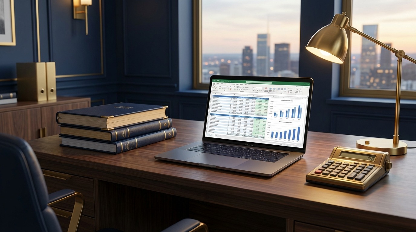 Accountant reviewing financial spreadsheets and reports